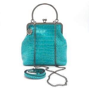 Patricia Nash Leather Novella Frame Bag w/ Extra Strap Aqua Croc